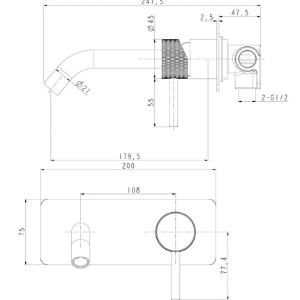 Wiesbaden Ribbd inbouw wastafelkraan geborsteld staal - technische tekening | Schwertz & Co