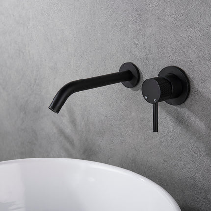 Wiesbaden Ribbd inbouw wastafelkraan mat zwart - detailfoto | Schwertz & Co
