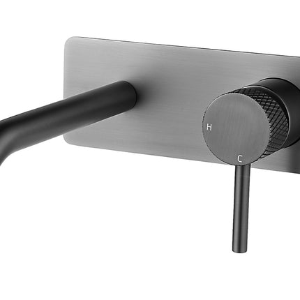Wiesbaden Ribbd inbouw wastafelkraan gunmetal - detailfoto hendel | Schwertz & Co