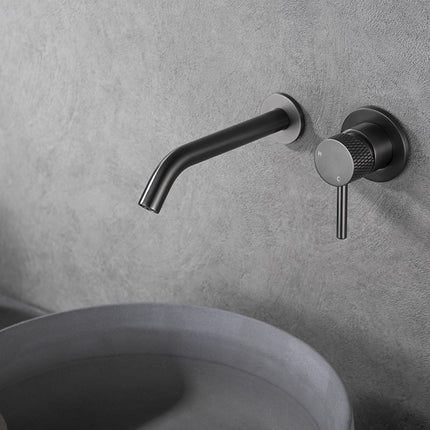 Wiesbaden Ribbd inbouw wastafelkraan gunmetal - detailfoto muurplaat | Schwertz & Co