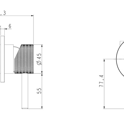 Wiesbaden Ribbd douchemengkraan 1-weg inbouw chroom - technische tekening | Schwertz & Co