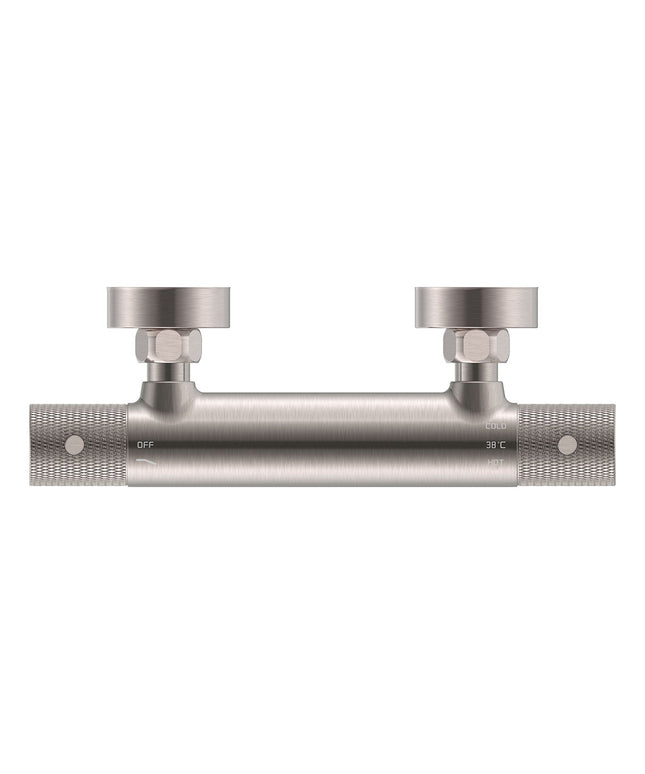 Wiesbaden Ribbd thermostatische douchemengkraan 15 cm geborsteld staal - detailfoto | Schwertz & Co