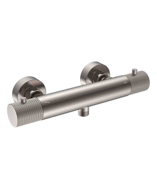 Wiesbaden Ribbd thermostatische douchemengkraan 15 cm geborsteld staal | Schwertz & Co