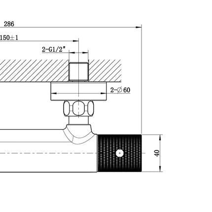 Wiesbaden Ribbd thermostatische douchemengkraan 15 cm mat zwart - technische tekening | Schwertz & Co