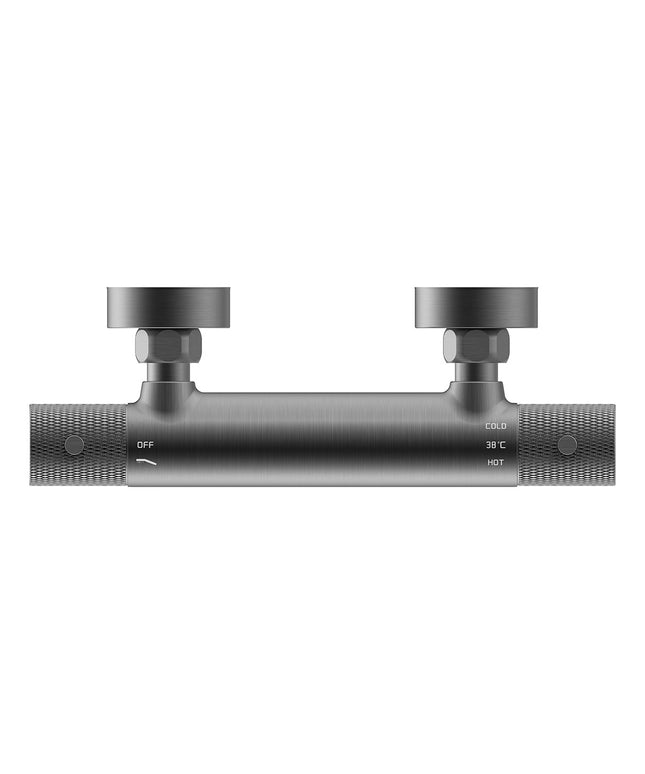 Wiesbaden Ribbd thermostatische douchemengkraan gunmetal - detailfoto | Schwertz & Co