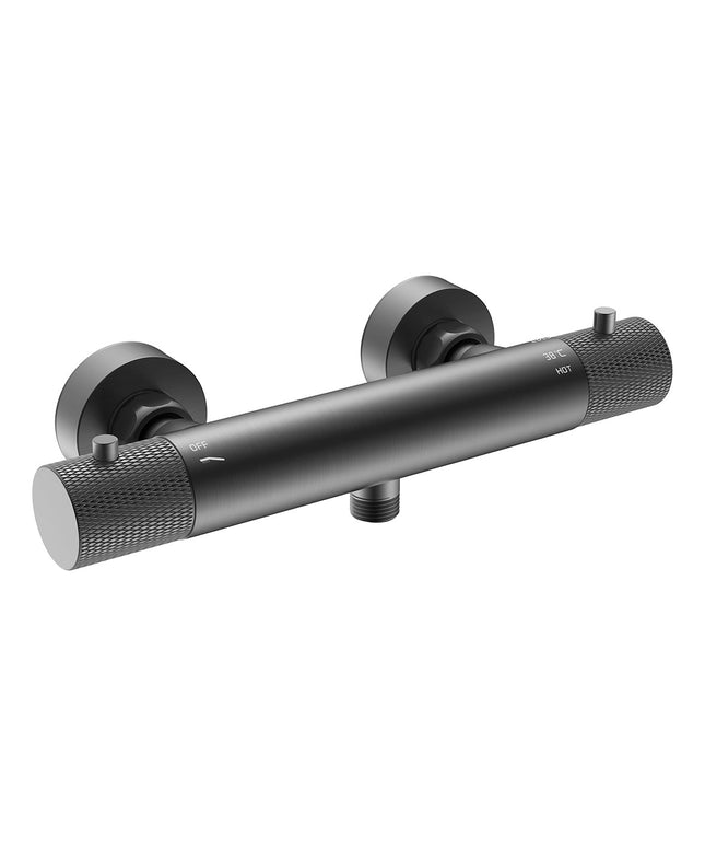 Wiesbaden Ribbd thermostatische douchemengkraan gunmetal | Schwertz & Co
