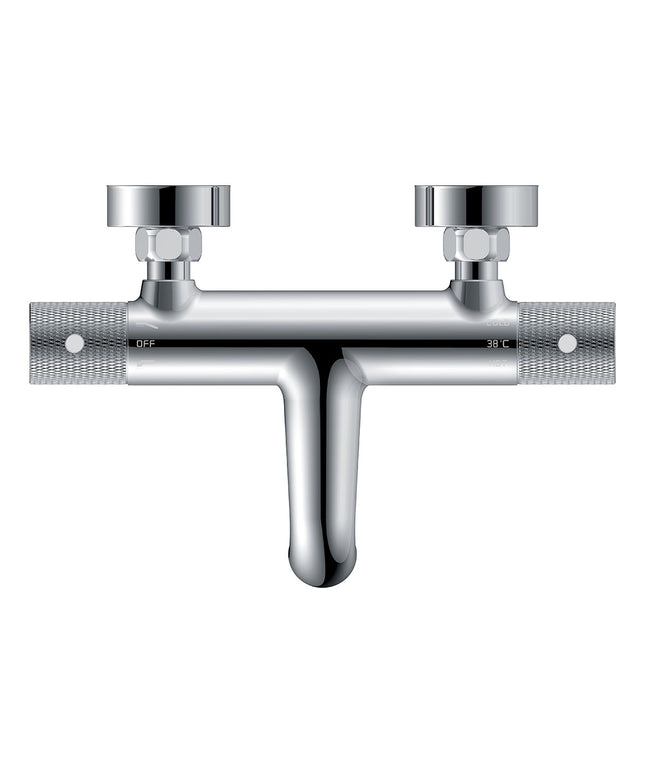 Wiesbaden Ribbd thermostatische badmengkraan 15 cm chroom - detailfoto | Schwertz & Co