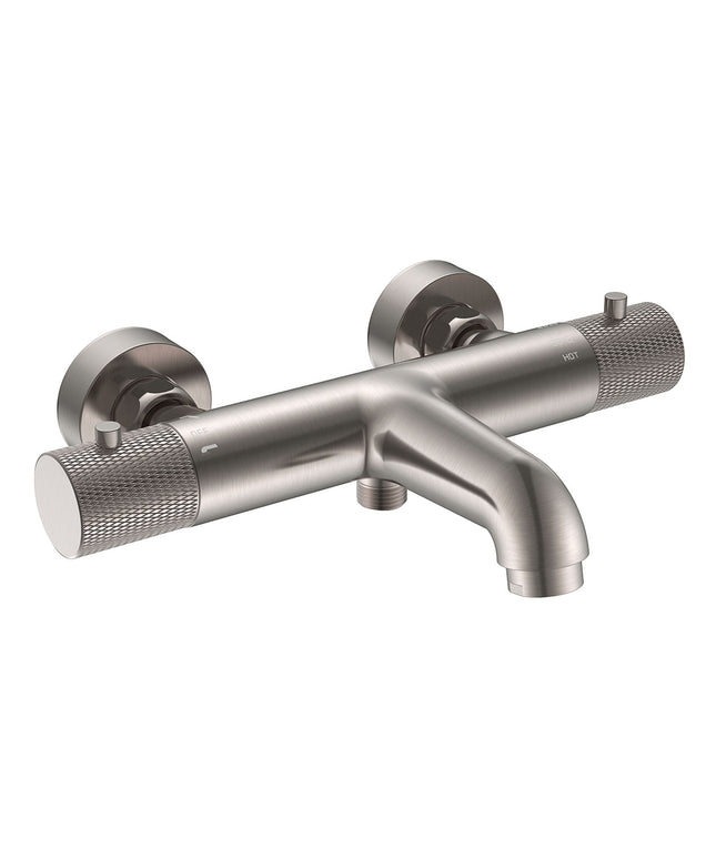 Wiesbaden Ribbd thermostatische badmengkraan geborsteld staal | Schwertz & Co