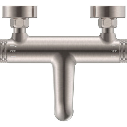 Wiesbaden Ribbd thermostatische badmengkraan geborsteld staal - detailfoto | Schwertz & Co