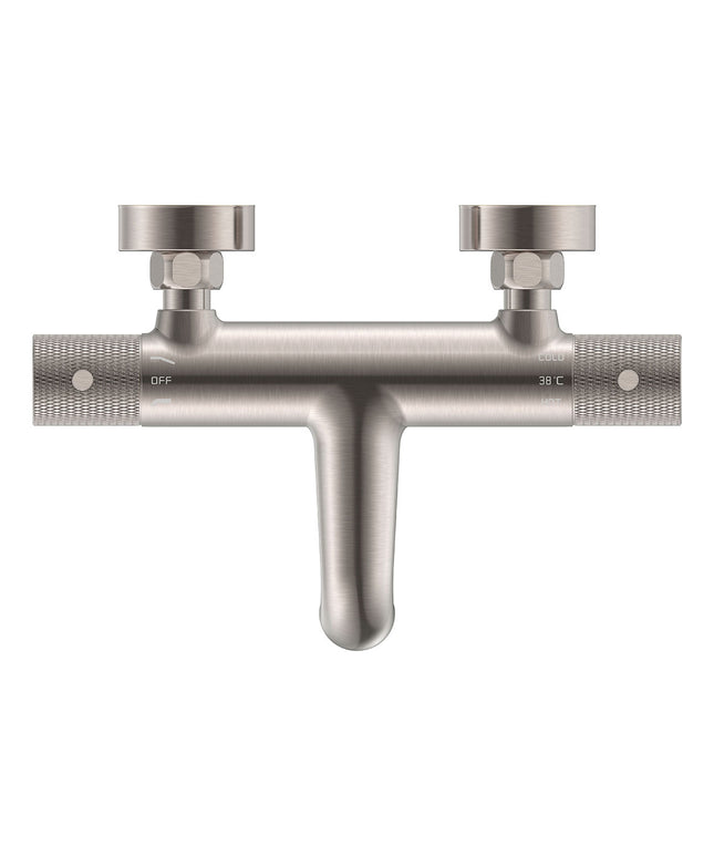 Wiesbaden Ribbd thermostatische badmengkraan geborsteld staal - detailfoto | Schwertz & Co