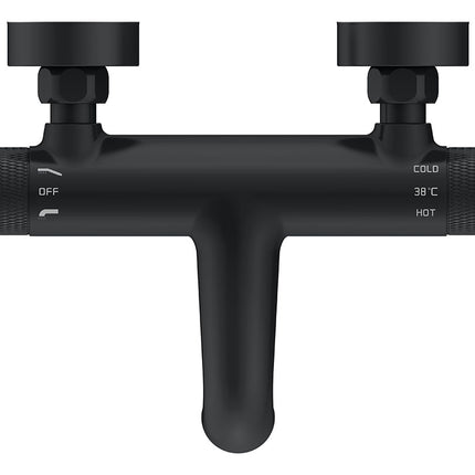 Wiesbaden Ribbd thermostatische badmengkraan mat zwart - detailfoto | Schwertz & Co