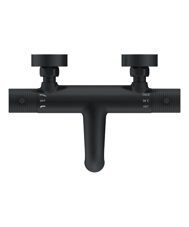 Wiesbaden Ribbd thermostatische badmengkraan mat zwart - detailfoto | Schwertz & Co