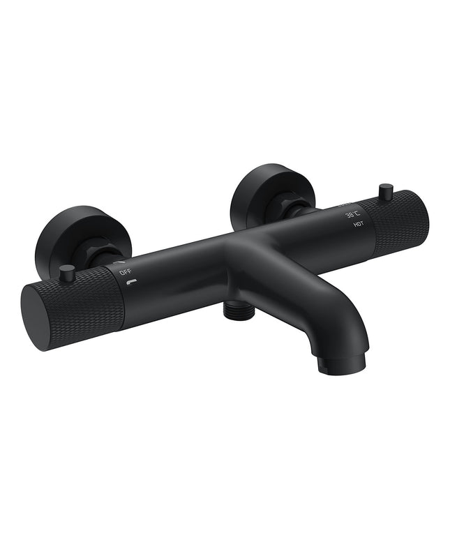 Wiesbaden Ribbd thermostatische badmengkraan mat zwart | Schwertz & Co