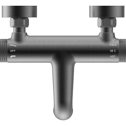 Wiesbaden Ribbd thermostatische badmengkraan gunmetal - detailfoto | Schwertz & Co