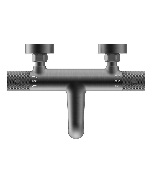 Wiesbaden Ribbd thermostatische badmengkraan gunmetal - detailfoto | Schwertz & Co