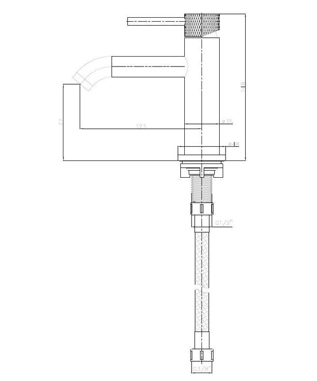 Wiesbaden Ribbd fonteinkraan gunmetal - technische tekening | Schwertz & Co