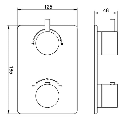 Wiesbaden Caral afbouwdeel inbouwthermostaat geborsteld messing - technische tekening | Schwertz & Co