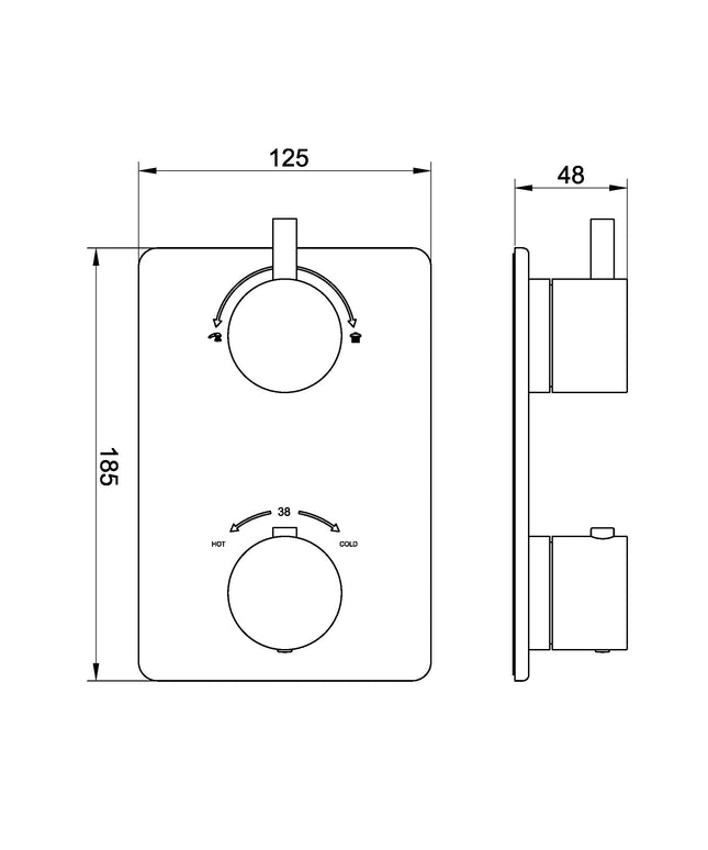 Wiesbaden Caral afbouwdeel inbouwthermostaat geborsteld messing - technische tekening | Schwertz & Co