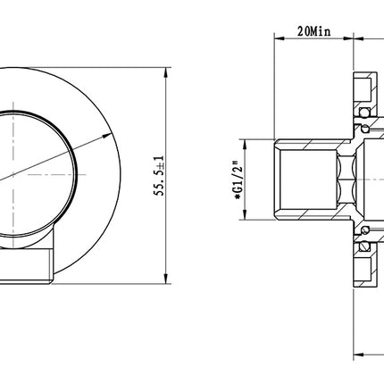 Wiesbaden UniMatch wandaansluitbocht gunmetal - technische tekening maatvoering | Schwertz & Co