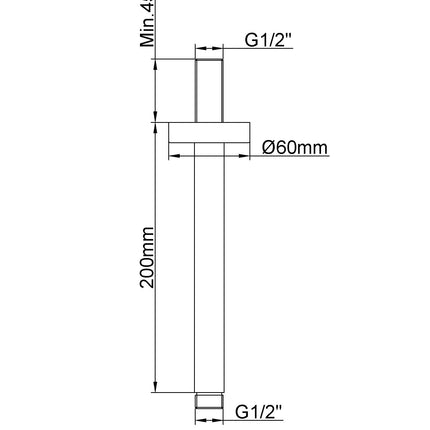 Wiesbaden UniMatch douchearm 20 cm geborsteld messing - technische tekening | Schwertz & Co