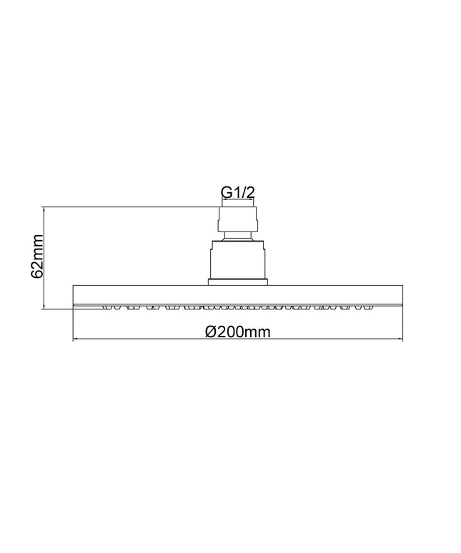 Wiesbaden UniMatch hoofddouche rond 20 cm geborsteld messing - technische tekening | Schwertz & Co