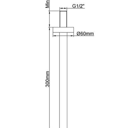 Wiesbaden UniMatch douchearm 30 cm geborsteld messing - technische tekening | Schwertz & Co