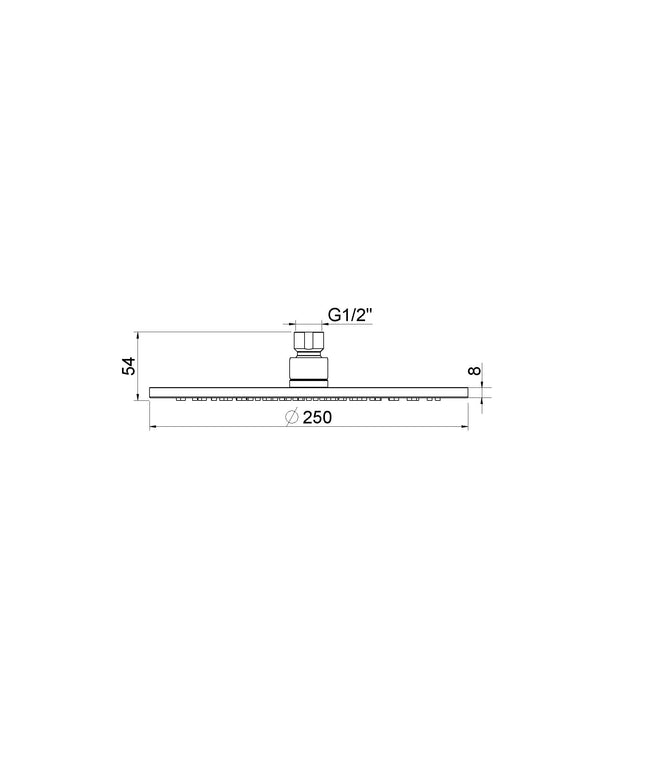 Wiesbaden UniMatch hoofddouche 25 cm geborsteld messing - technische tekening | Schwertz & Co