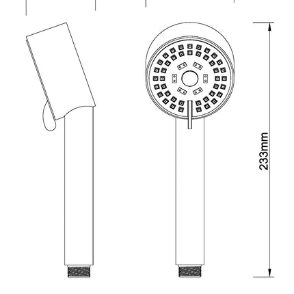 Wiesbaden UniMatch Cadans handdouche geborsteld messing - technische tekening | Schwertz & Co