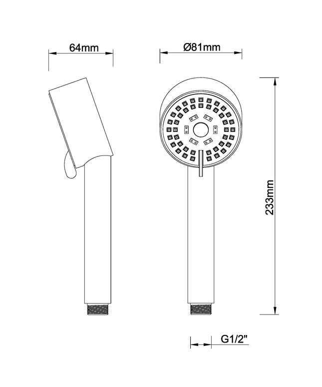 Wiesbaden UniMatch Cadans handdouche geborsteld messing - technische tekening | Schwertz & Co