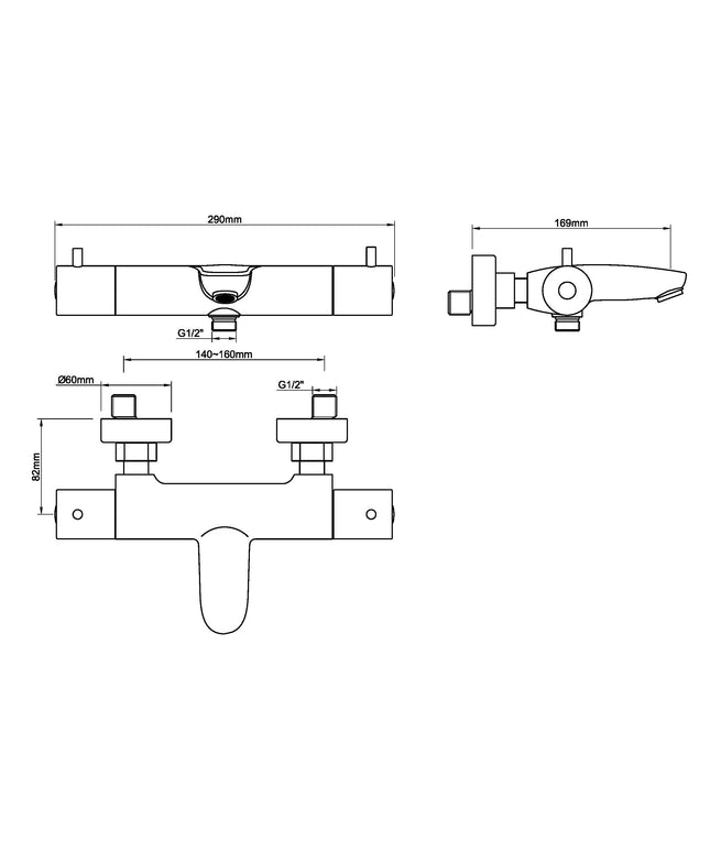 Wiesbaden Caral thermostatische badmengkraan geborsteld messing - technische tekening | Schwertz & Co