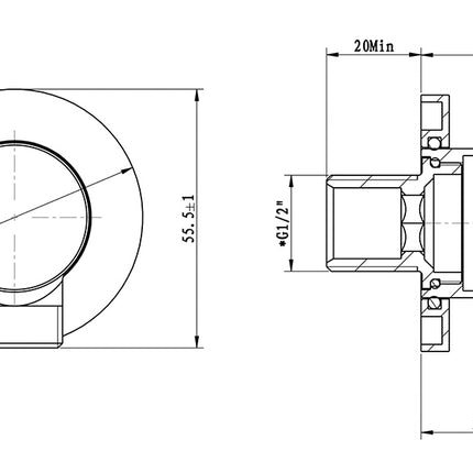 Wiesbaden UniMatch wandaansluitbocht geborsteld brons koper - technische tekening | Schwertz & Co