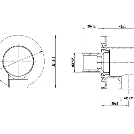 Wiesbaden UniMatch wandaansluitbocht geborsteld koper - technische tekening | Schwertz & Co
