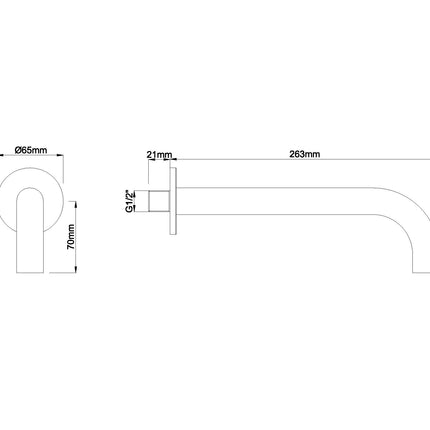 Wiesbaden Caral baduitloop rond 25 cm geborsteld messing - technische tekening | Schwertz & Co