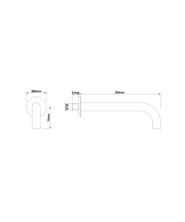 Wiesbaden Caral baduitloop rond 25 cm geborsteld messing - technische tekening | Schwertz & Co