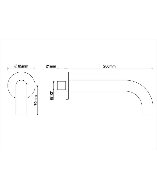 Wiesbaden Caral baduitloop rond 20 cm geborsteld brons koper PVD - technische tekening | Schwertz & Co