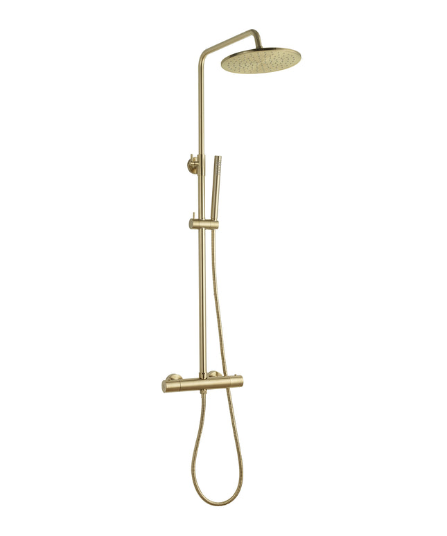 Wiesbaden Caral thermostatische regendoucheset opbouw geborsteld messing | Schwertz & Co