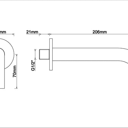 Wiesbaden Caral baduitloop rond 20 cm geborsteld messing PVD - technische tekening | Schwertz & Co