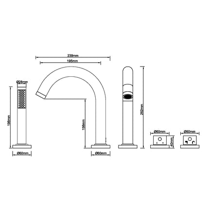 Wiesbaden Caral badrandthermostaat geborsteld messing - technische tekening | Schwertz & Co