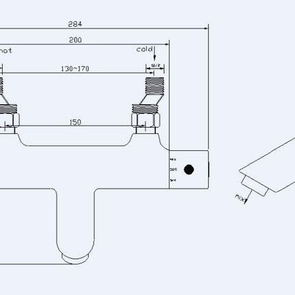 Xellanz Rio thermostatische badmengkraan 15 cm mat zwart - technische tekening | Schwertz & Co