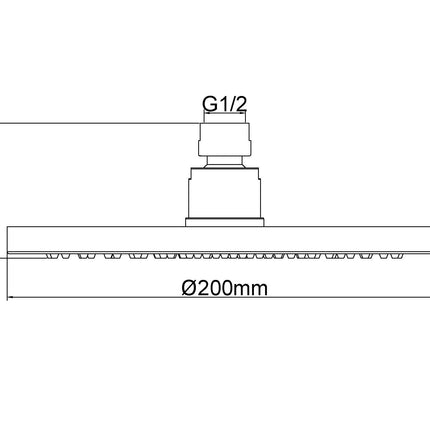 Wiesbaden UniMatch hoofddouche rond 20 cm geborsteld koper - technische tekening | Schwertz & Co