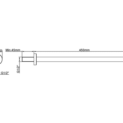 Wiesbaden UniMatch douchearm met muurbevestiging 45 cm geborsteld koper - technische tekening | Schwertz & Co