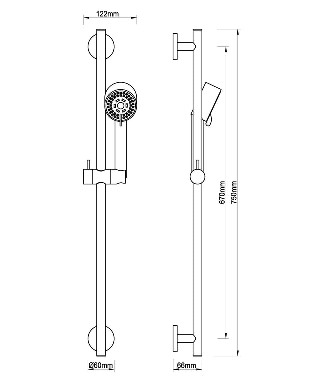 Wiesbaden UniMatch Cadans ensemble barre de douche coulissante cuivre brossé – dessin technique | Schwertz & Co
