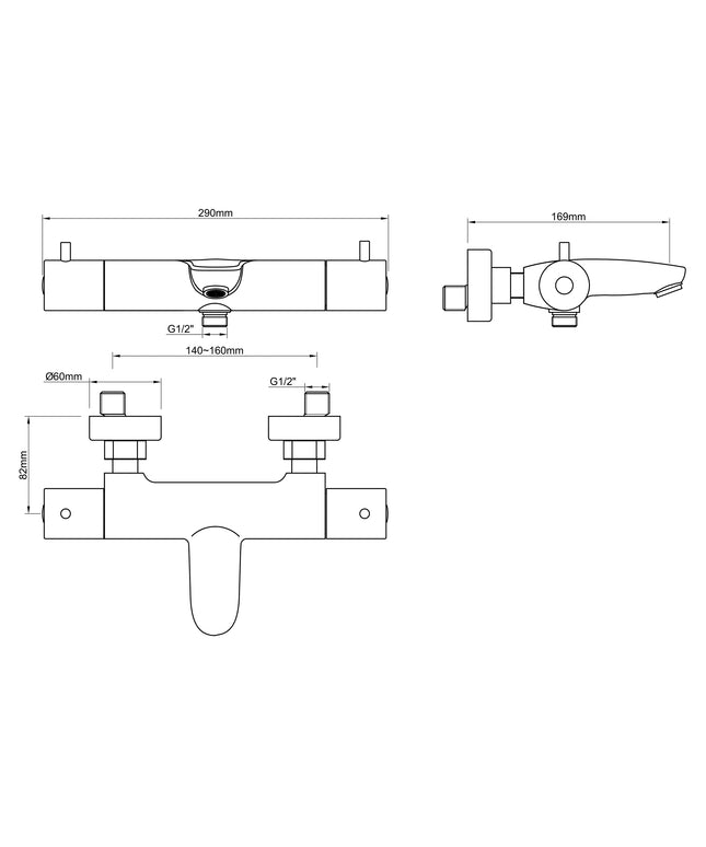 Wiesbaden Caral thermostatische badmengkraan geborsteld brons koper - technische tekening | Schwertz & Co