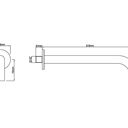 Wiesbaden Caral baduitloop rond 30 cm geborsteld koper - technische tekening | Schwertz & Co
