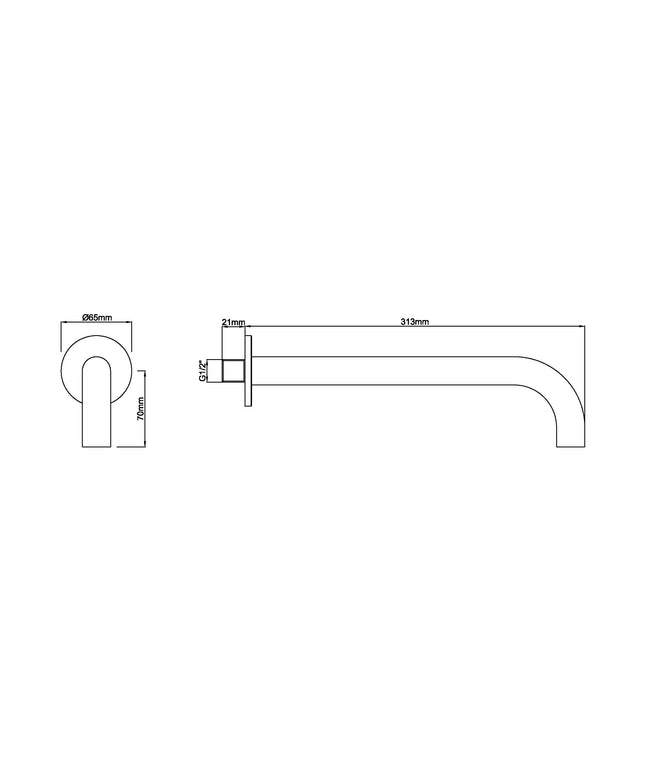 Wiesbaden Caral baduitloop rond 30 cm geborsteld koper - technische tekening | Schwertz & Co