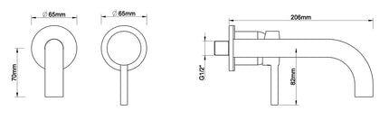 Wiesbaden Caral afbouwdeel wastafelkraan geborsteld messing - technische tekening | Schwertz & Co