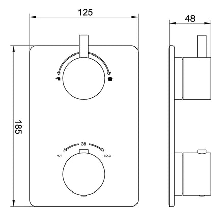 Wiesbaden Caral afbouwdeel inbouwthermostaat 2-weg gunmetal - technische tekening | Schwertz & Co