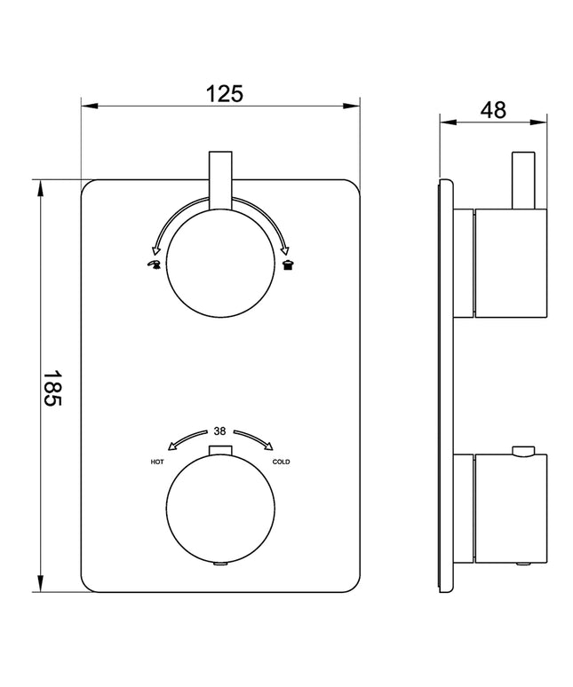 Wiesbaden Caral afbouwdeel inbouwthermostaat 2-weg gunmetal - technische tekening | Schwertz & Co