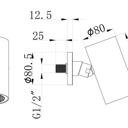 Wiesbaden UniMatch Beam hoofddouche geborsteld messing - technische tekening | Schwertz & Co