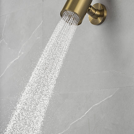 Wiesbaden UniMatch Beam hoofddouche geborsteld messing - detailfoto muurbevestiging | Schwertz & Co